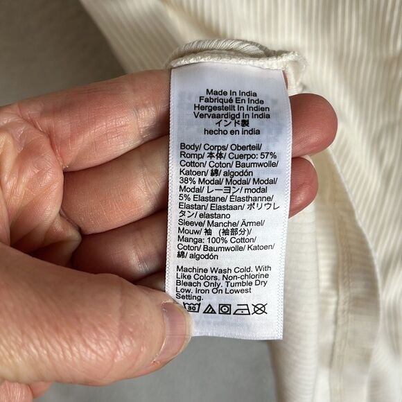 Vintage rib T-shirt‎ with cotton poplin puff sleeves Womens Small Ivory - Picture 8 of 9